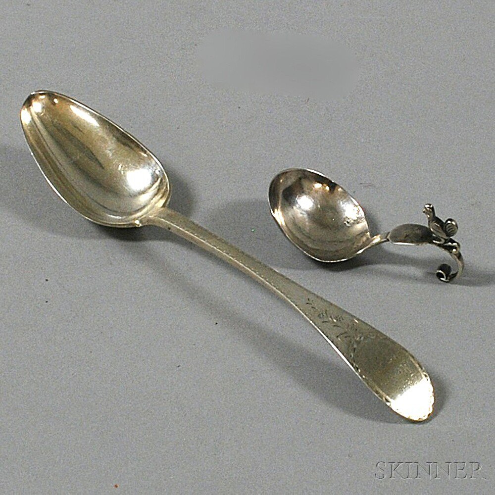 Appraisal: Two Pieces of Church-related Silver a Baptismal spoon with curved