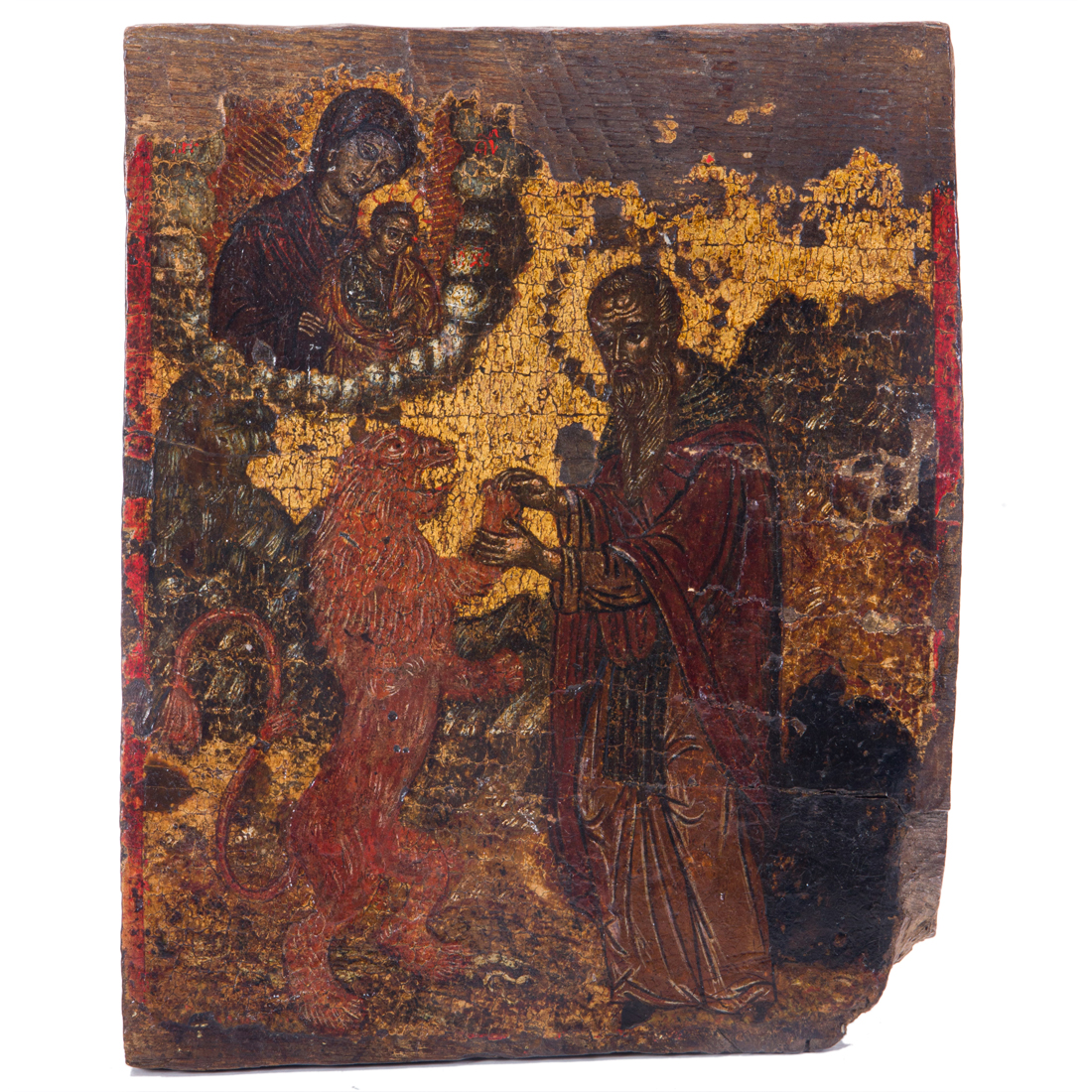 Appraisal: GREEK ICON OF ST MARK THE EVANGELIST WITH STANDING LION