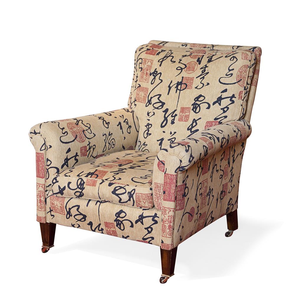 Appraisal: EASY ARMCHAIR TH CENTURY the loose cushioned back and seat