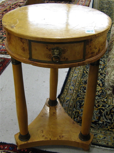 Appraisal: EMPIRE STYLE BURL BIRCH LAMP TABLE having a circular top