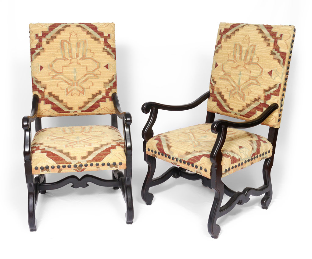 Appraisal: PAIR THRONE CHAIRS Fully upholstered and tacked back and seat