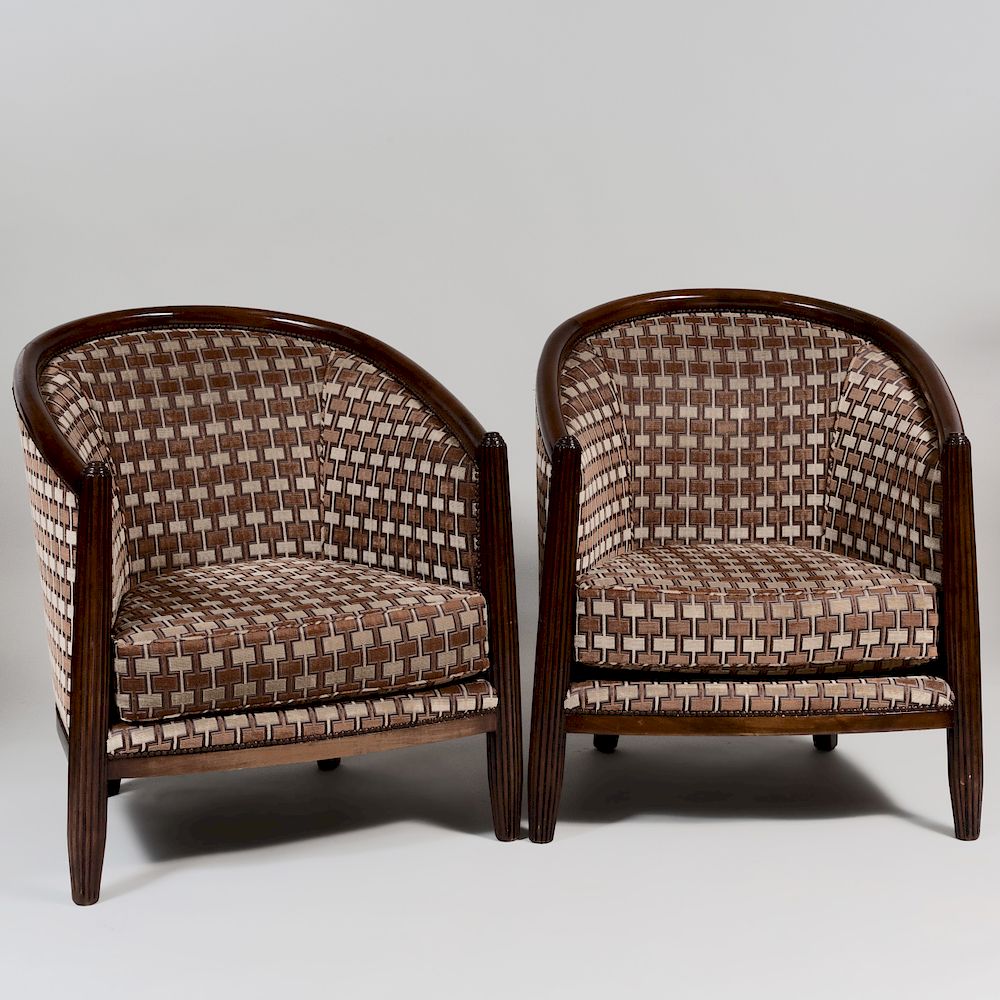 Appraisal: Pair of Art Deco Style Mahogany Tub Chairs in the