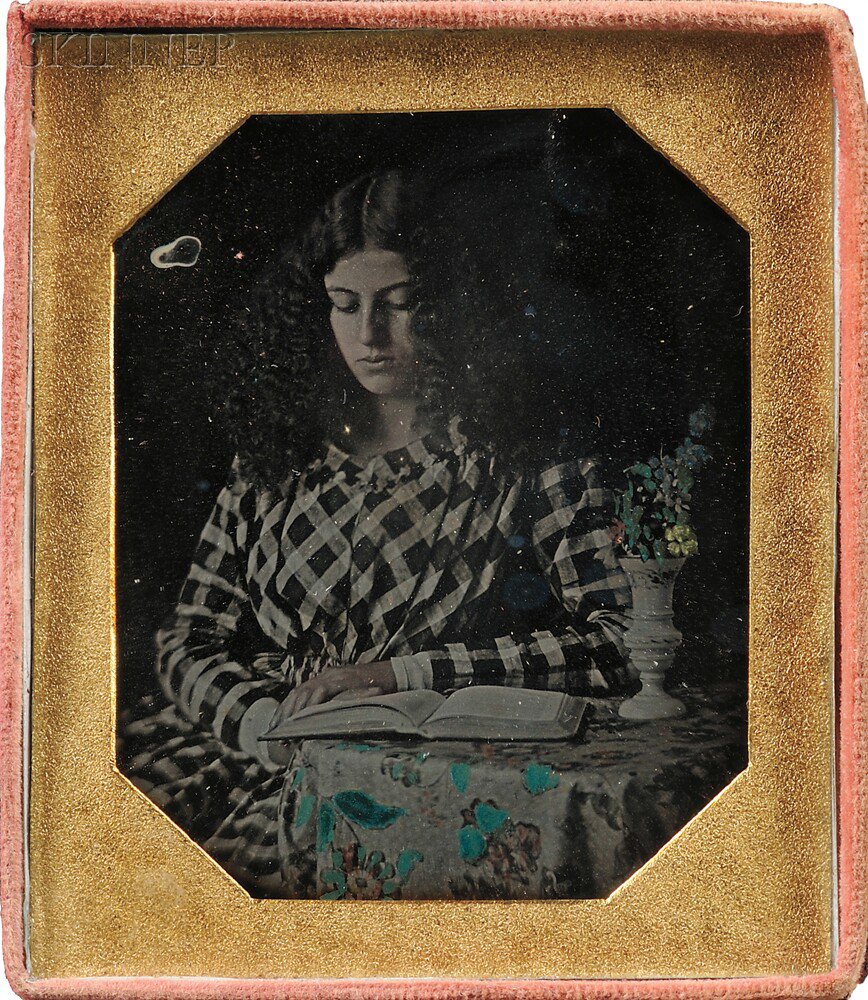 Appraisal: American School th Century Hand-tinted Sixth-plate Daguerreotype of a Girl