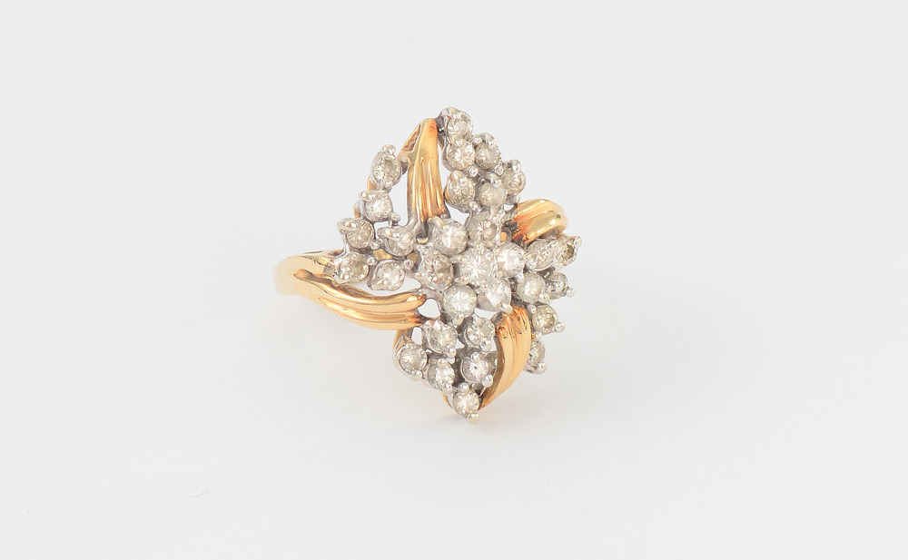 Appraisal: DIAMOND COCKTAIL DINNER OR ANYTIME RING K yellow gold ring