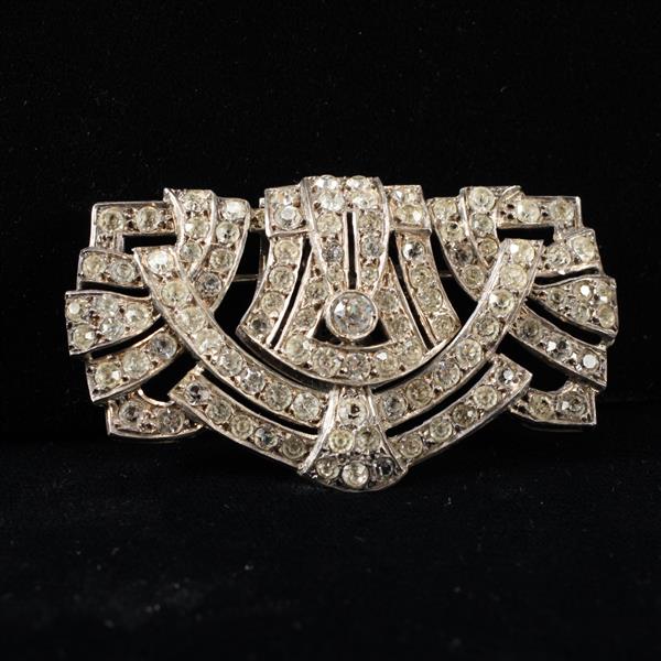 Appraisal: French Colorless Crystal Diamante Paste Art Deco Duette Brooch Clip