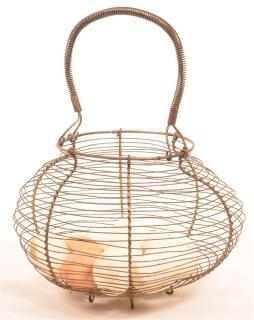 Appraisal: th Century Wire Egg Basket Fixed wire wrapped handle bulbous