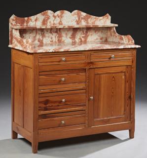 Appraisal: French Carved Pitch Pine Marble Top Washstand c the serpentine