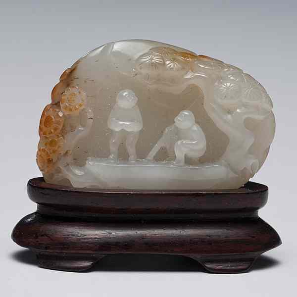 Appraisal: Miniature Chinese Carved Jade Boulder Chinese th century A very