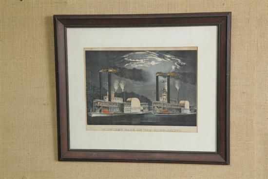 Appraisal: CURRIER AND IVES PRINT ''MIDNIGHT RACE ON THE MISSISSIPPI'' Depicting