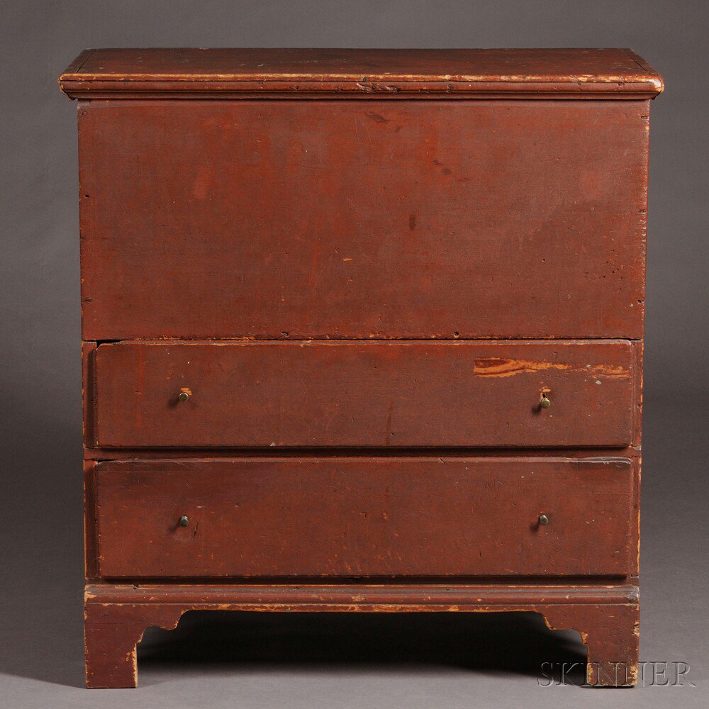 Appraisal: Red-painted Pine Chest over Two Drawers New England last half