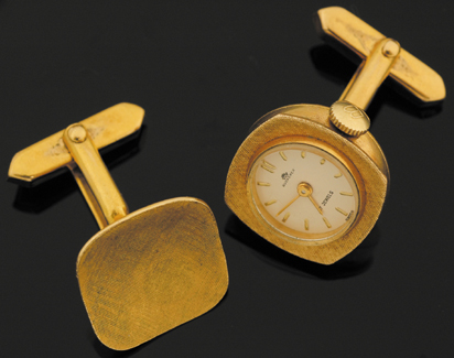 Appraisal: A pair of Bucherer watch cufflinks Circa Manual wind jewel