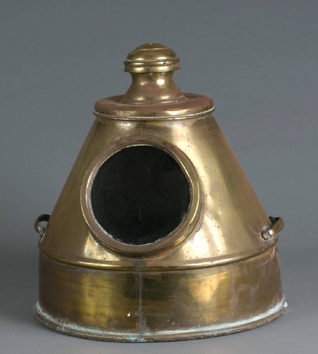 Appraisal: LARGE BRASS BINNACLE COVER WITH CIRCULAR WINDOW Height inches