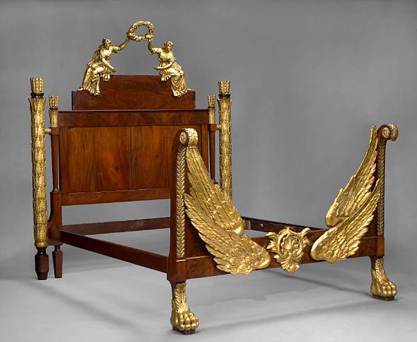 Appraisal: An imposing Neoclassical style parcel gilt mahogany bed th century