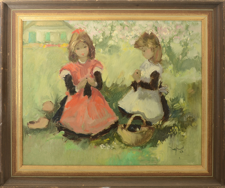 Appraisal: LEWIS VAN DER POL DUTCH GIRLS AT PLAY PAINTING Oil