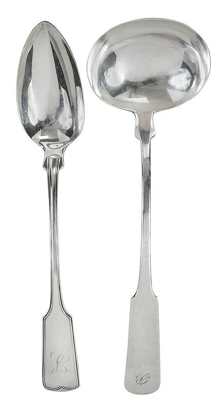 Appraisal: Marquand Coin Silver Ladle and Serving Spoon American mid th