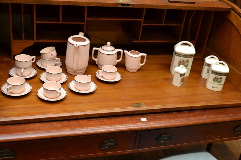 Appraisal: SIX PORCELAIN SPICE BOXES INCLUDING A PINK TEA SET SIX