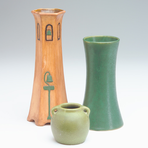 Appraisal: DENVER VAN BRIGGLE POXON Three vases Denver corseted covered in