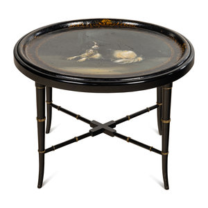 Appraisal: A Victorian Papier-M ch Tray on Stand th Century and