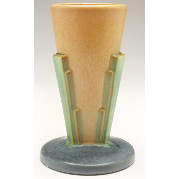 Appraisal: Nice Roseville Futura vase footed conical shape in blue green