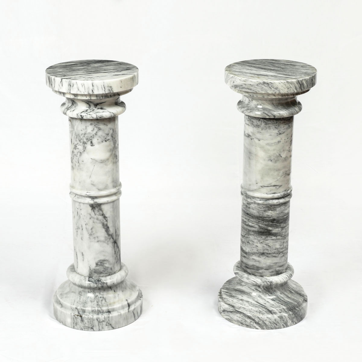 Appraisal: PR TURNED MARBLE PEDESTALS Large turned grey white marble pedestals