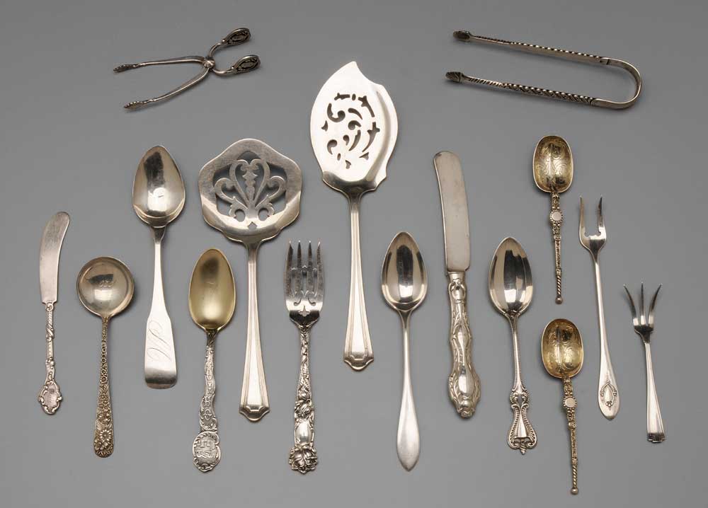 Appraisal: Pieces Assorted Silver Flatware including Tiffany Georg Jensen tongs Kirk