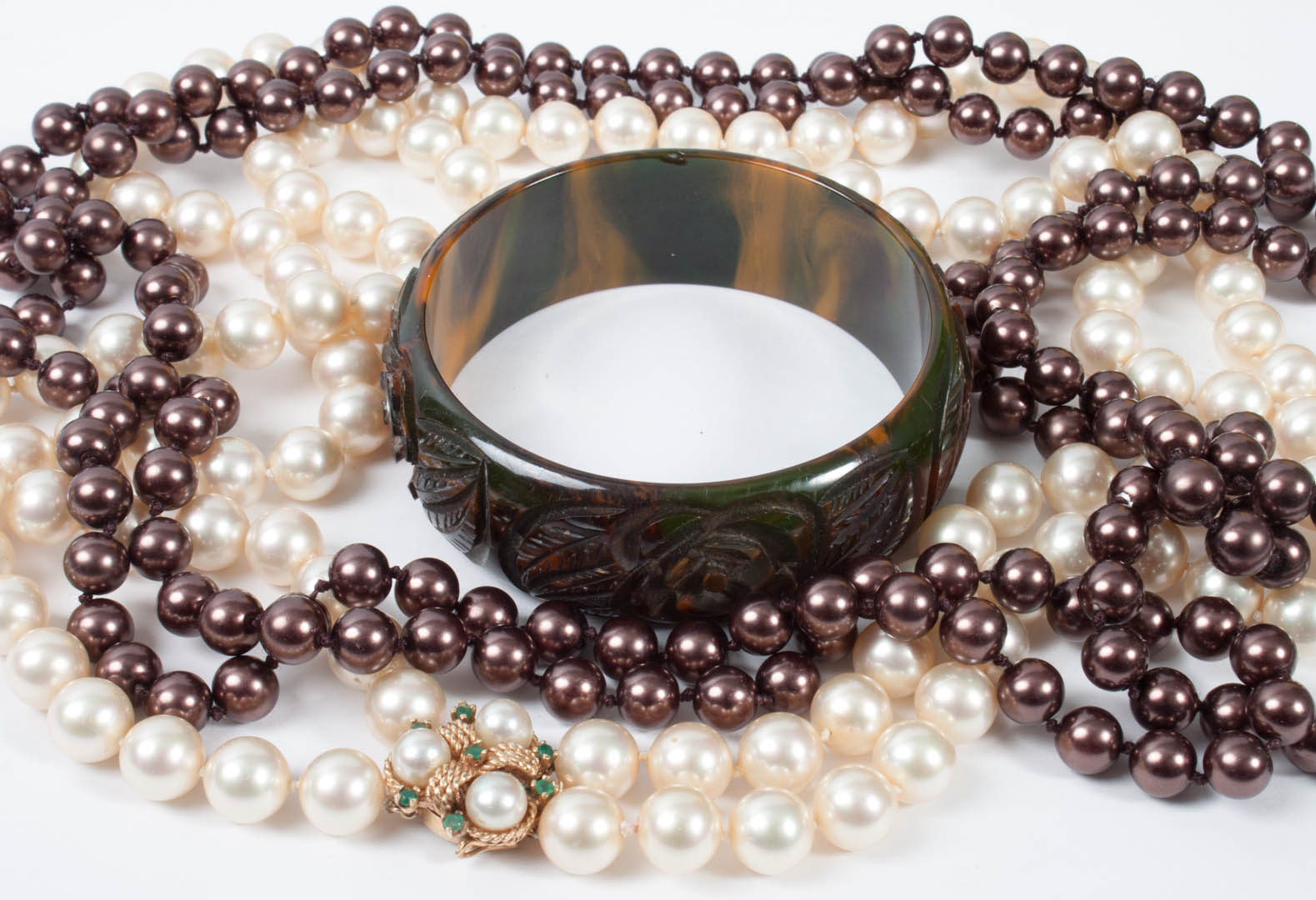 Appraisal: Three items of costume jewelry double strand faux pearl necklace