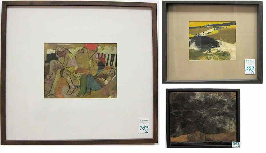 Appraisal: THREE MIXED MEDIAS Joan Metcalf Oregon born ''Encaustic Collage ''