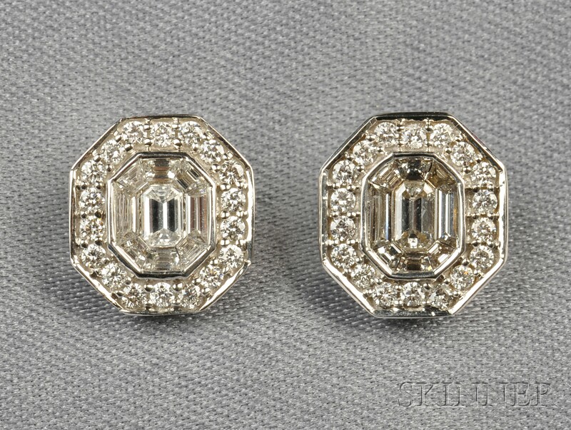 Appraisal: Diamond Earstuds each centering nine fancy-shaped diamonds framed by full-cut