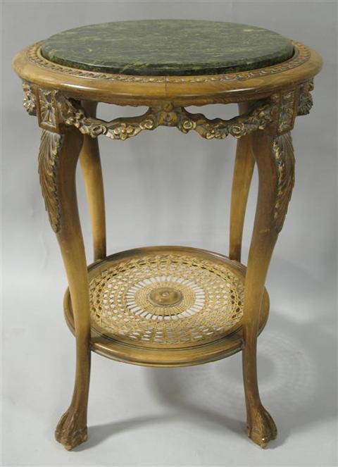 Appraisal: LOUIS XVI STYLE MARBLE TOP AND CANE TABLE th century