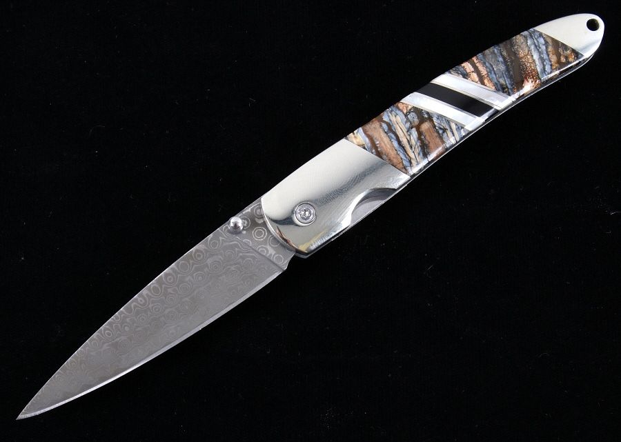 Appraisal: Mammoth Tooth Damascus Jet Custom Knife This is an original