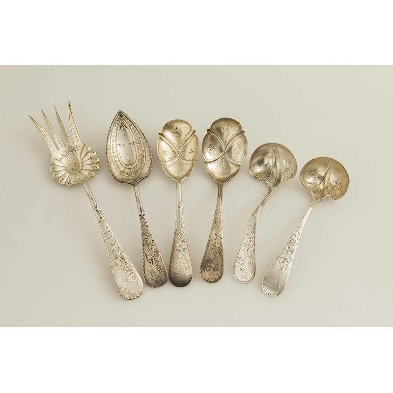 Appraisal: Six Sterling Silver Serving Pieces Engraved Wheat Pattern Six sterling