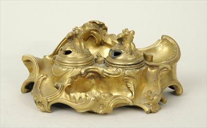 Appraisal: Louis XVI-Style Gilt-Metal Encrier x in