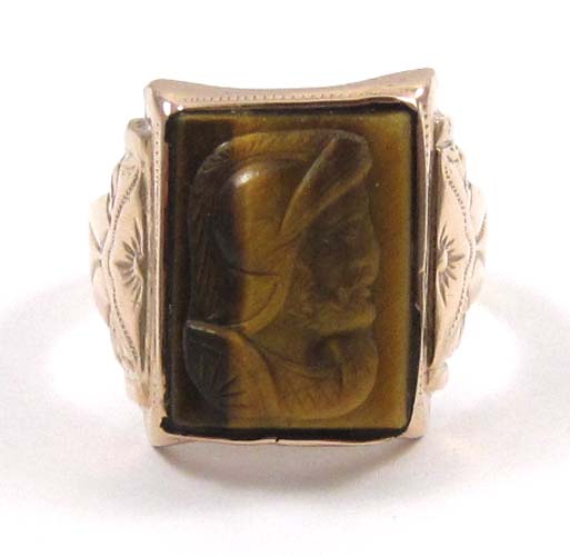 Appraisal: MAN'S TIGER'S EYE AND TEN KARAT GOLD RING set with