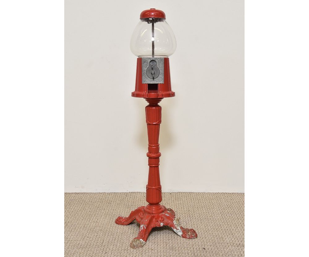 Appraisal: Aluminum Gum Ball Machine Aluminum red painted gum ball machine