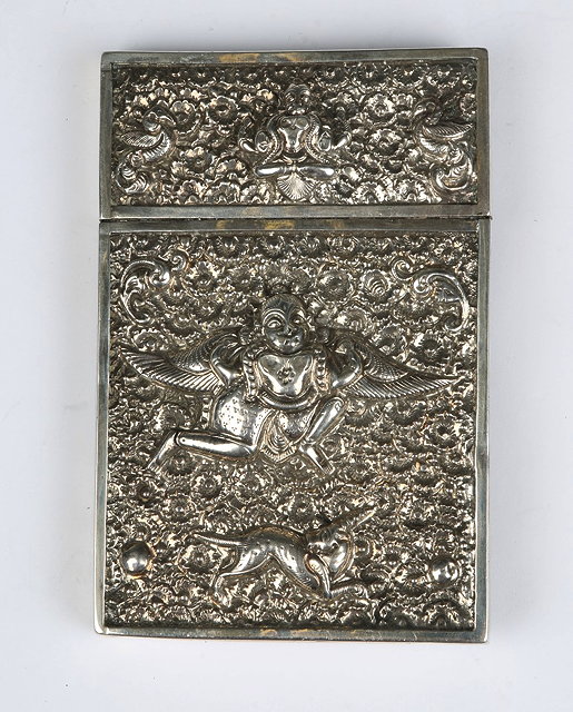 Appraisal: AN INDIAN MADRAS SILVER CARD CASE with chased mythological figures