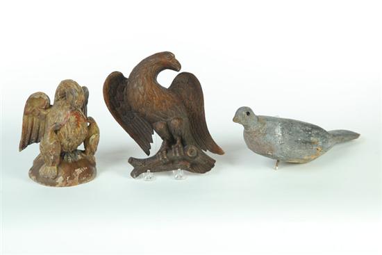 Appraisal: THREE CARVED BIRDS American and European late th-early th century