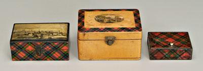 Appraisal: Three tartanware boxes fabric-lined jewelry box lid with tartan border