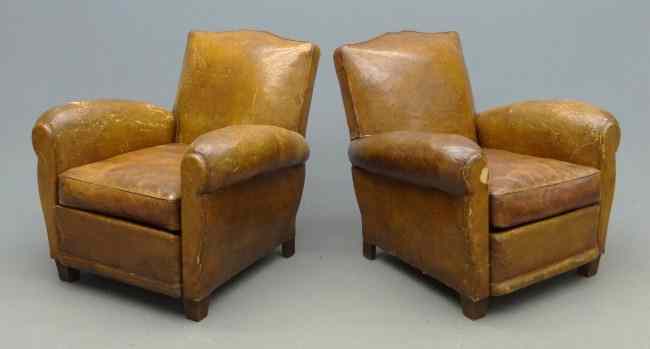 Appraisal: Pair leather covered Bauhaus chairs '' Seat Ht '' Overall