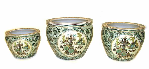 Appraisal: A group of three Chinese porcelain polychrome decorated jardinieres height