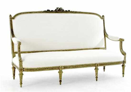 Appraisal: Louis XVI style carved and painted canape th century padded