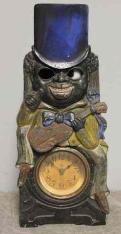 Appraisal: Black Memorabilia Cast Iron Figural Clock Old Christie's NY label