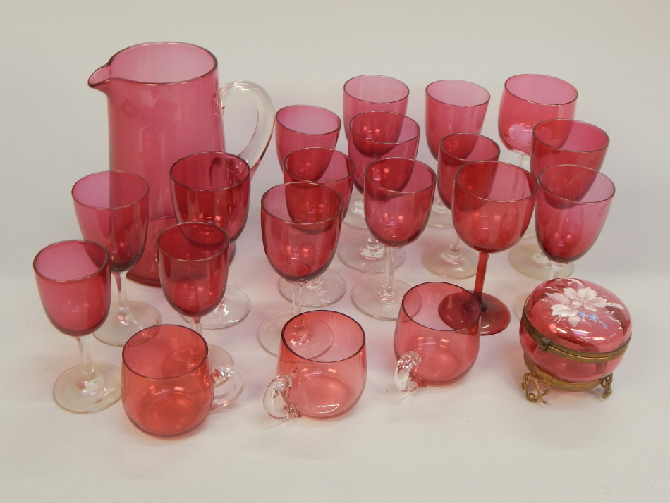 Appraisal: Various items of cranberry glass to include a jug a