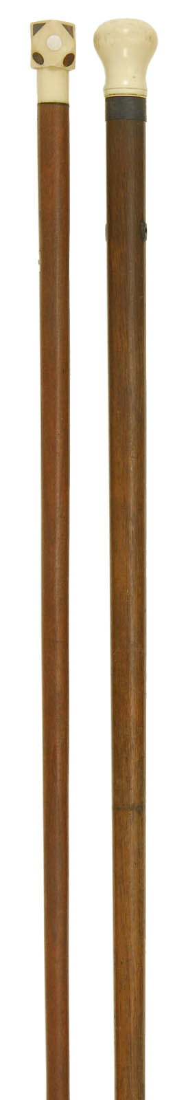 Appraisal: TWO CANES th Century Cylindrical wooden cane with polyhedron-form whalebone