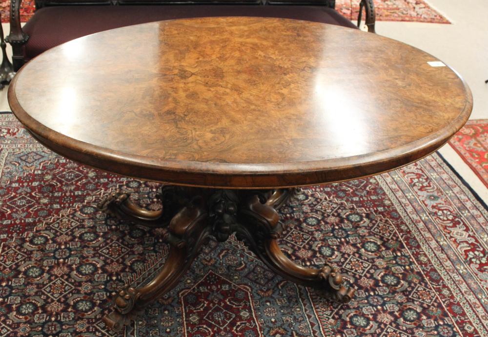 Appraisal: VICTORIAN OVAL TILT-TOP LOO TABLE English th century walnut and