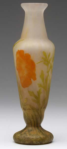 Appraisal: DAUM Vase padded and wheel-carved with orange poppies on tall