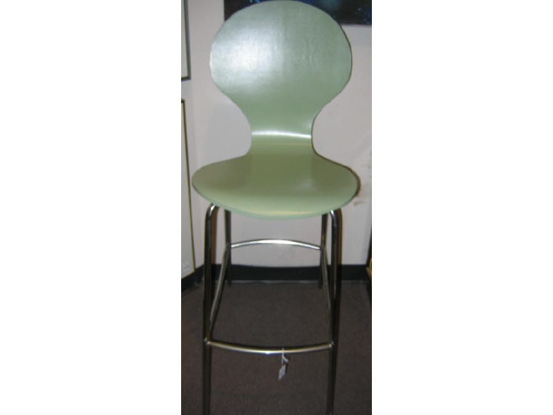 Appraisal: PAIR OF BAR STOOLS Green painted wood seats with chrome