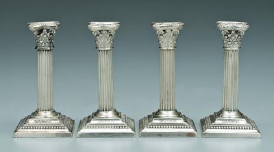 Appraisal: Four sterling candlesticks Corinthian columns with square bases bead borders