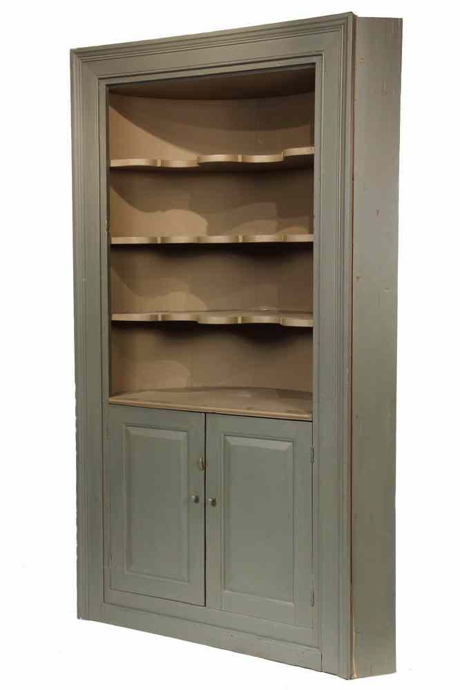 Appraisal: CORNER CUPBOARD - Painted pine th c Barrel Back Corner