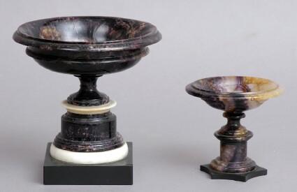 Appraisal: TWO ENGLISH DERBYSHIRE SPAR TAZZEThe larger with deep colored bowl