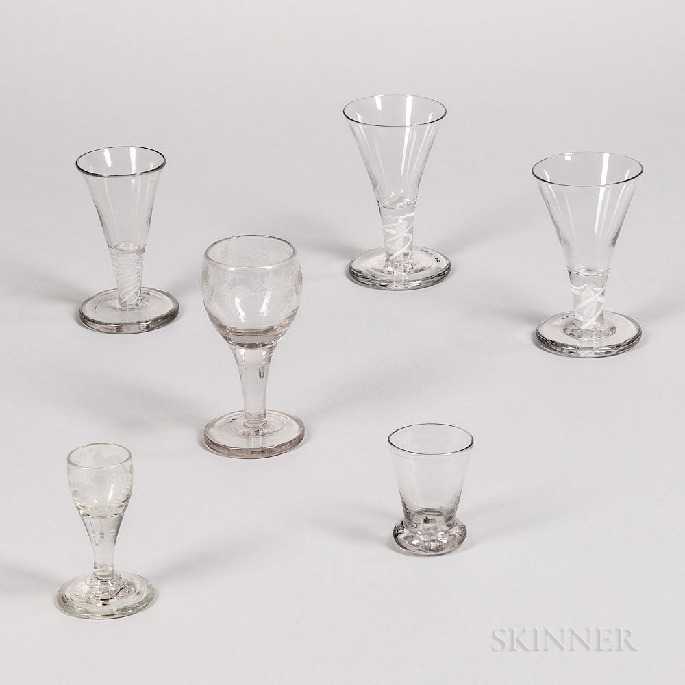 Appraisal: Six Masonic or Firing Glasses Six Masonic or Firing Glasses